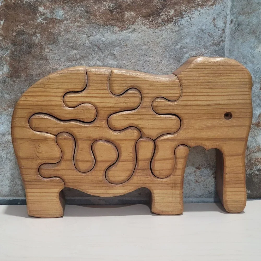Vintage Standing Handmade Wooden Elephant Jigsaw Puzzle